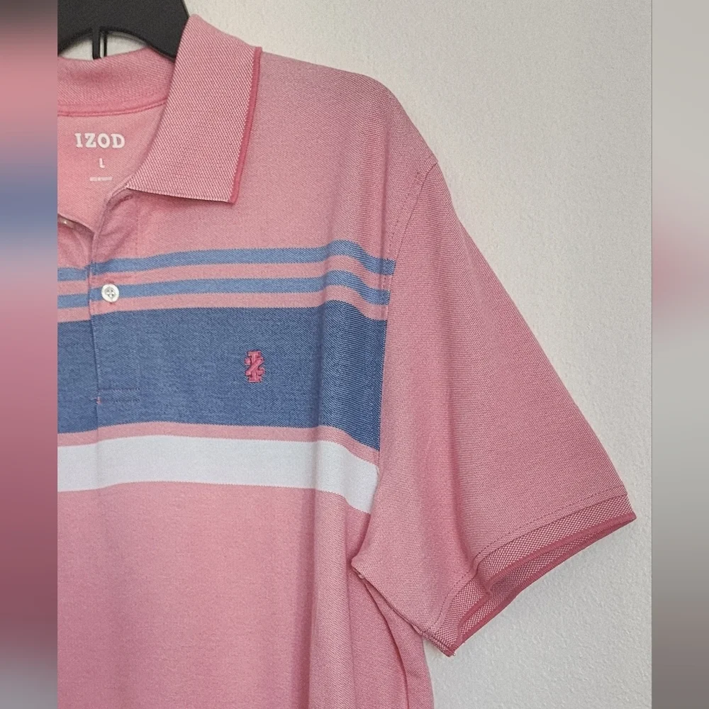 IZOD Men's Advantage Performance Strip Polo Cooling Technology Short Sleeve Sz L